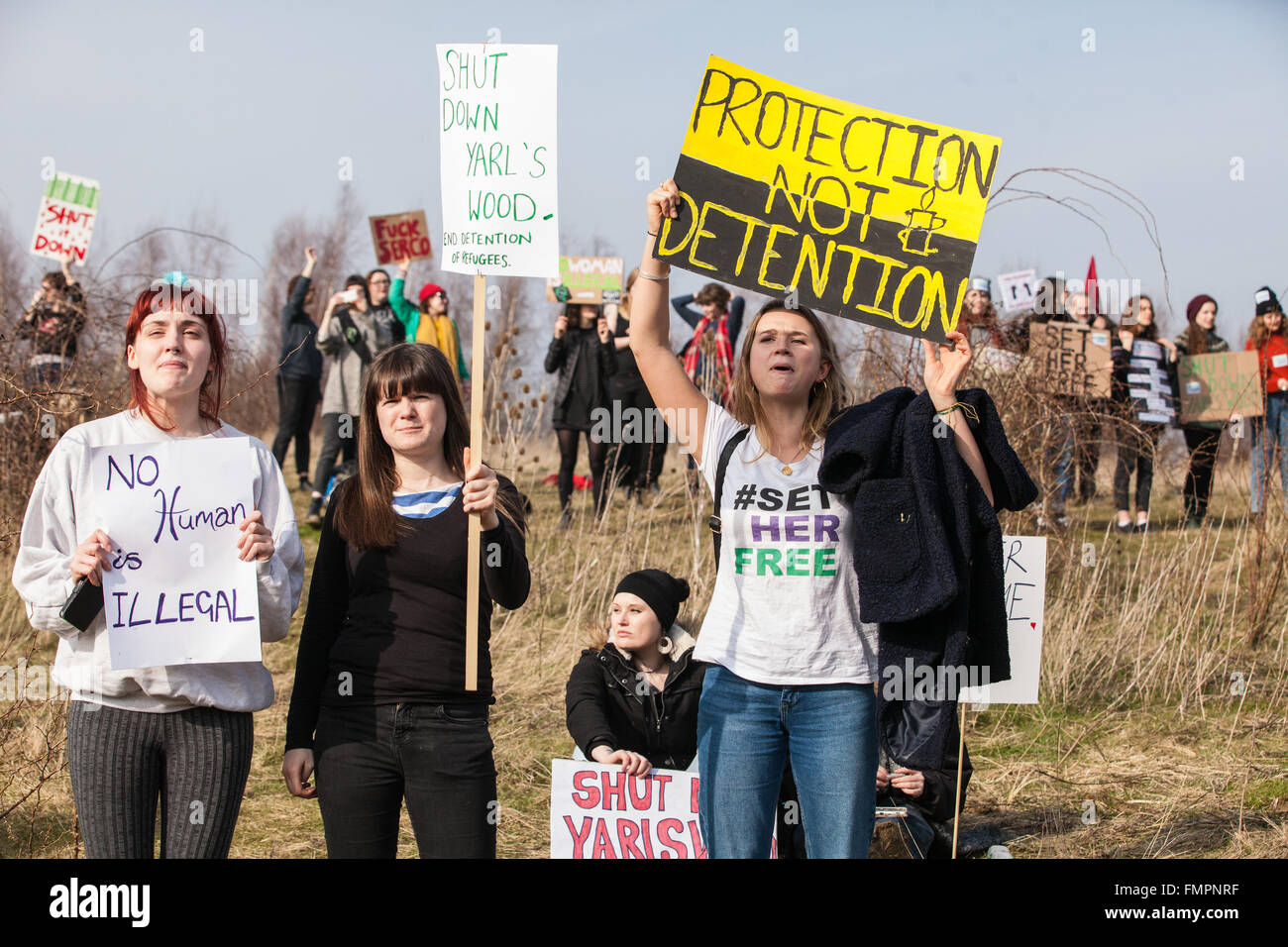 Milton Ernest, UK. 12th March, 2016. Campaigners against immigration detention  outside Yarl’s Wood Immigration Removal Centre in Bedfordshire. Credit:  Mark Kerrison/Alamy Live News Stock Photo