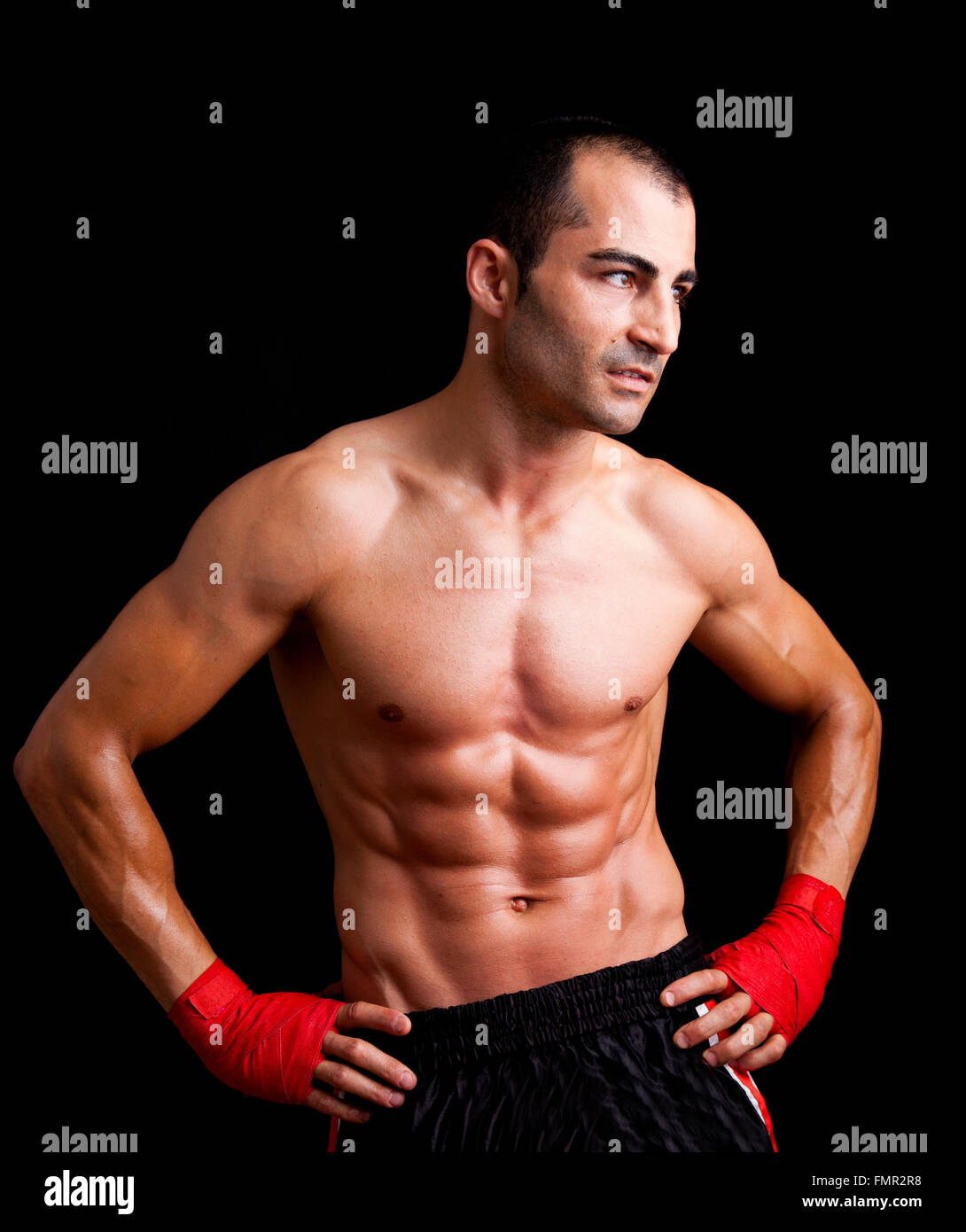 Young Boxer fighter over black background Stock Photo Alamy