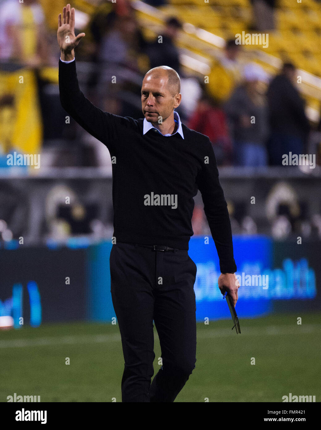 Columbus, Ohio, USA. 12th March, 2016. Head Coach Gregg Berhalter thanks the loyal Crew SC fans for coming out dispite the 2-1 loss Columbus, Ohio, USA Credit:  Brent Clark/Alamy Live News Stock Photo