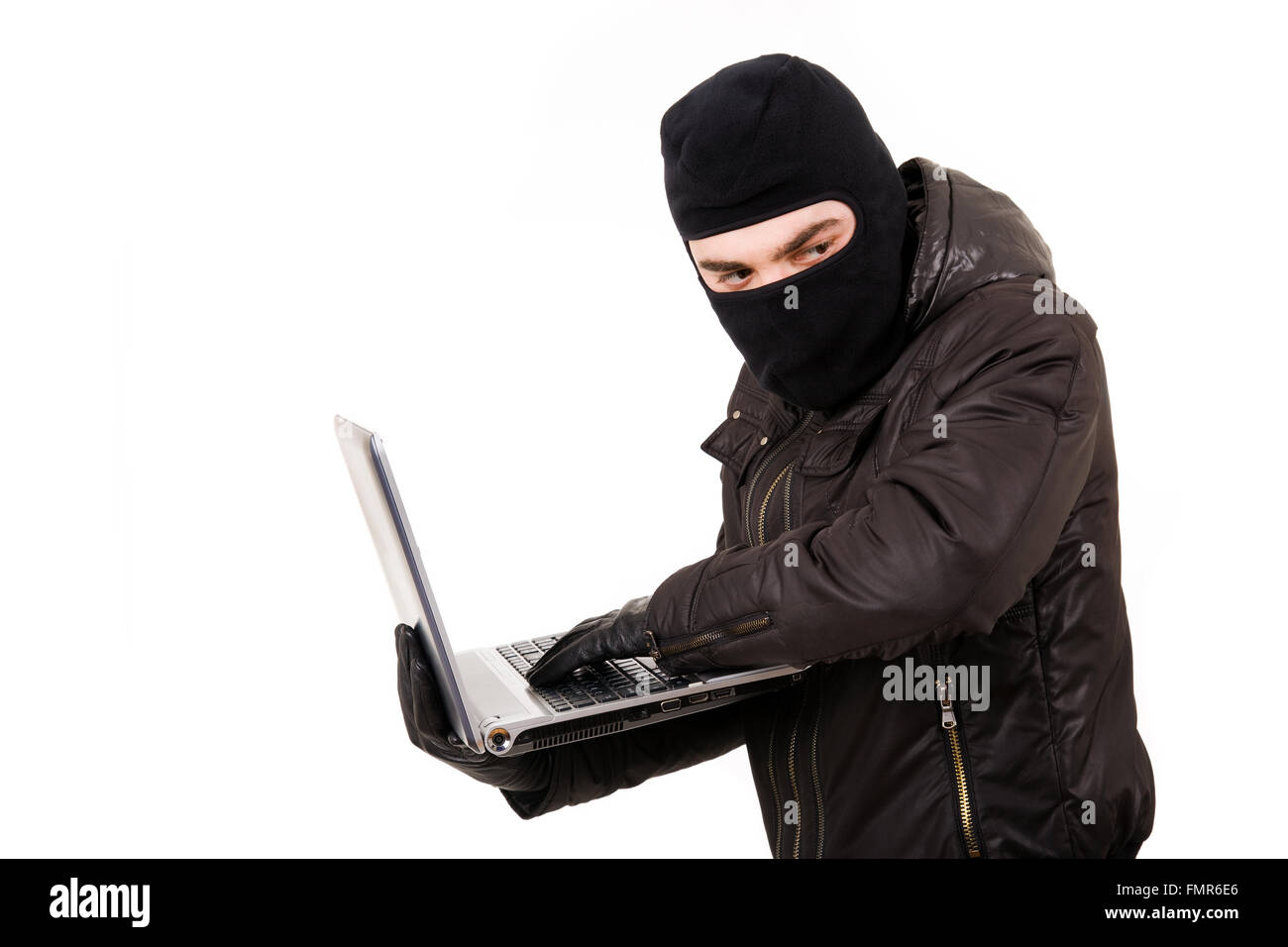 Computer Hacker, isolated over white background Stock Photo