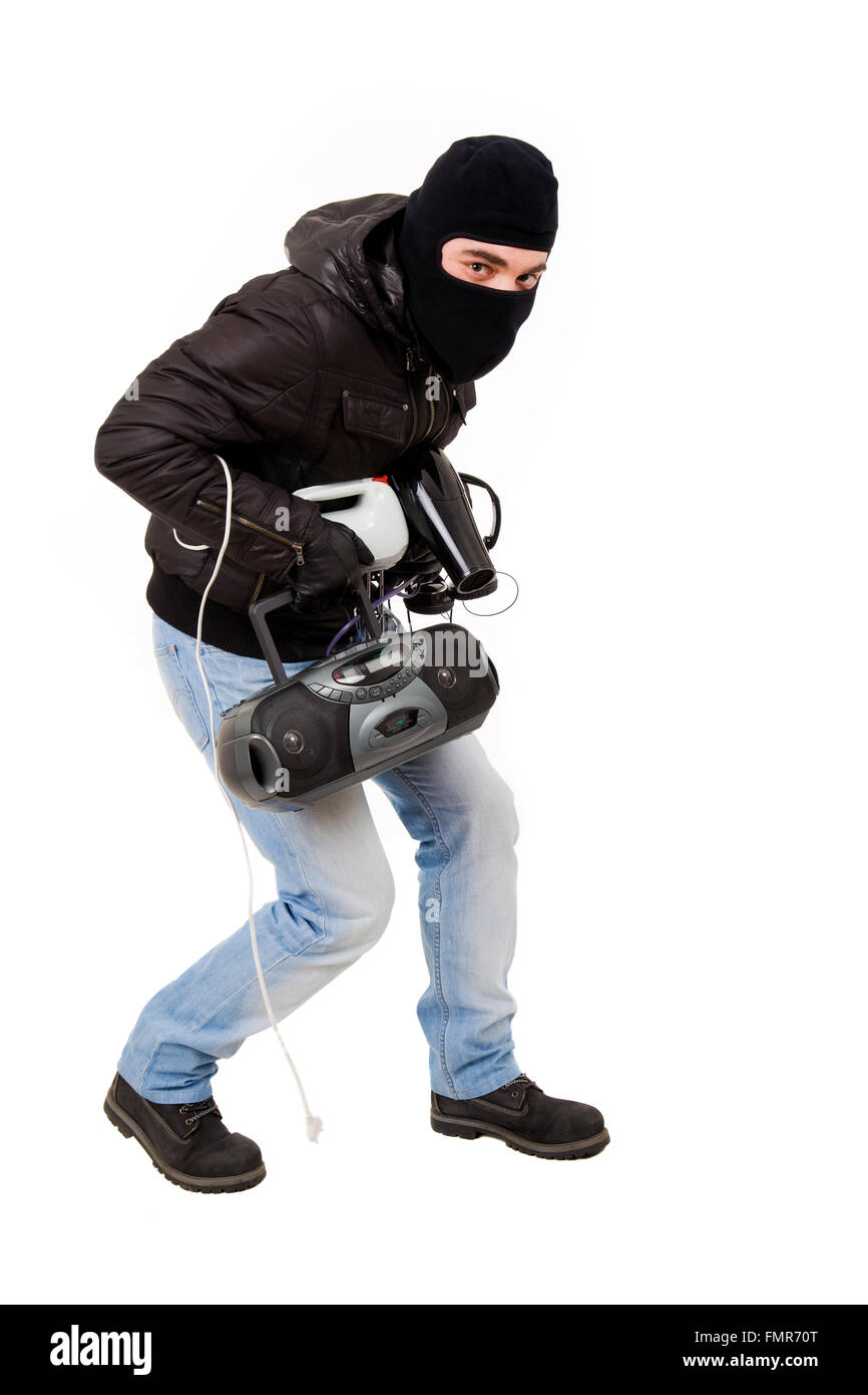 Robber with goods, isolated on white Stock Photo