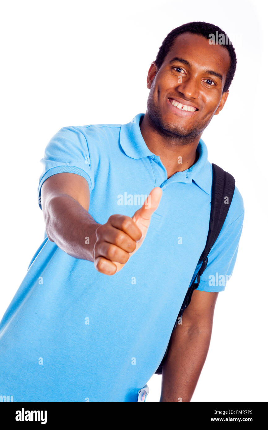 Smiling student thumbs up - isolated over a white background Stock ...