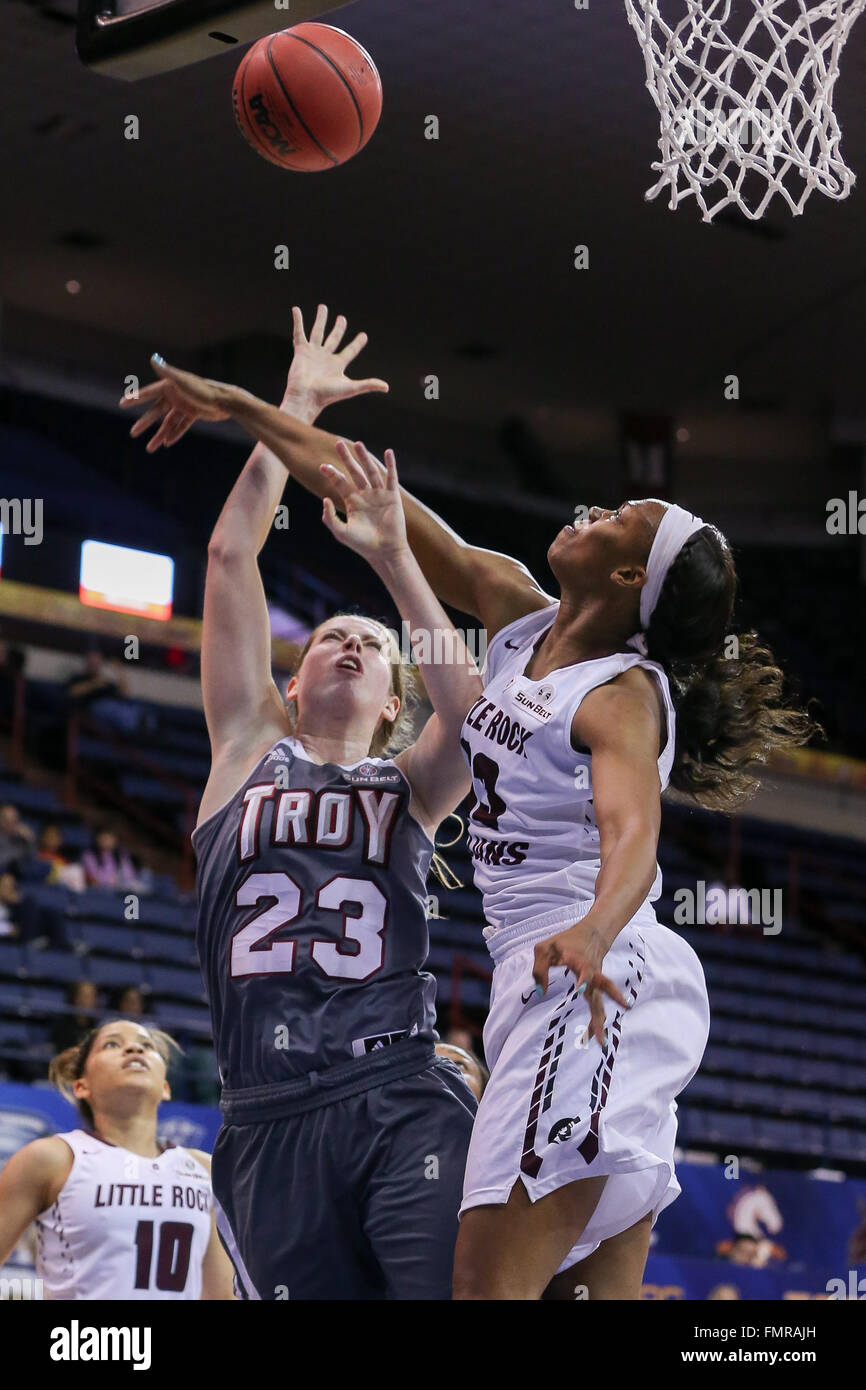 New Orleans, LA, USA. 12th Mar, 2016. Troy Trojans forward Kristen Emerson (23) during an NCAA basketball game between the Troy Trojans and the Arkansas Little Rock Trojans at the UNO Lakefront Arena in New Orleans, LA. Stephen Lew/CSM/Alamy Live News Stock Photo