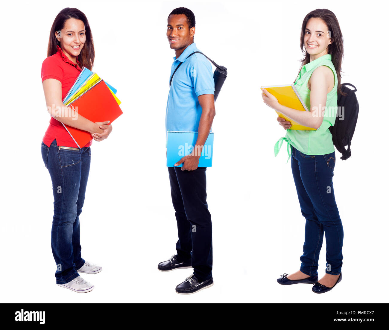 Group of college students on white background Stock Photo