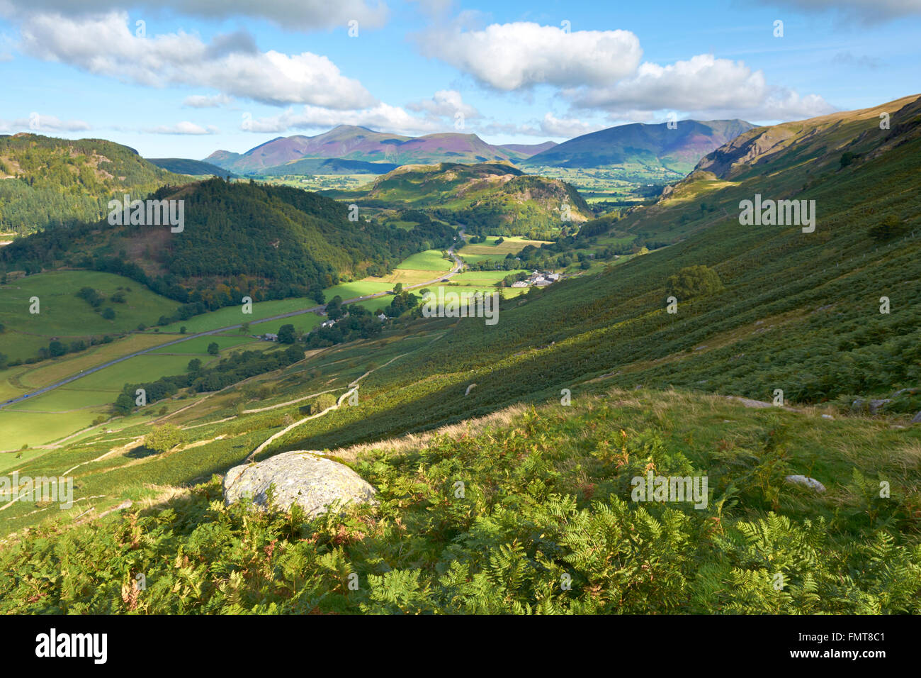 View across Legburthwaite to St Johns in the Dale and Skiddaw Beyond - Lake District, UK Stock Photo