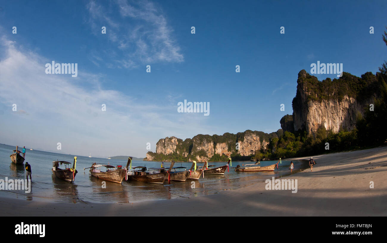 Long tail boat  in Railay Beach Thailand Stock Photo