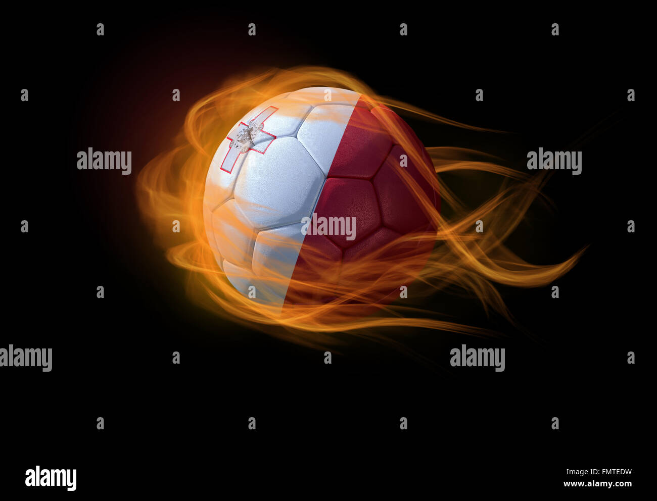Soccer ball with the national flag of Malta on fire Stock Photo Alamy