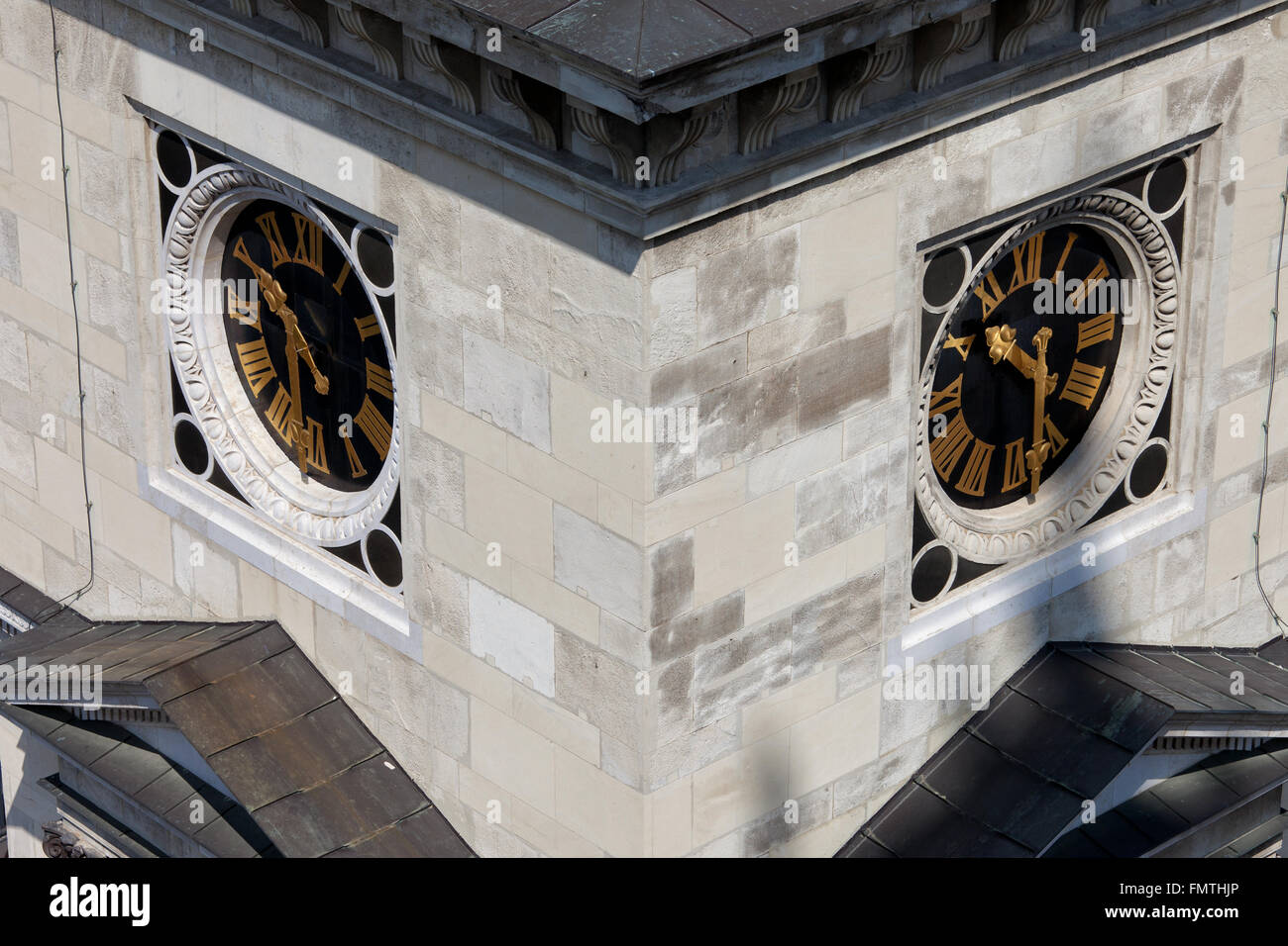 Clocks with Roman Latin numbers on St Stephen Basilica bell tower