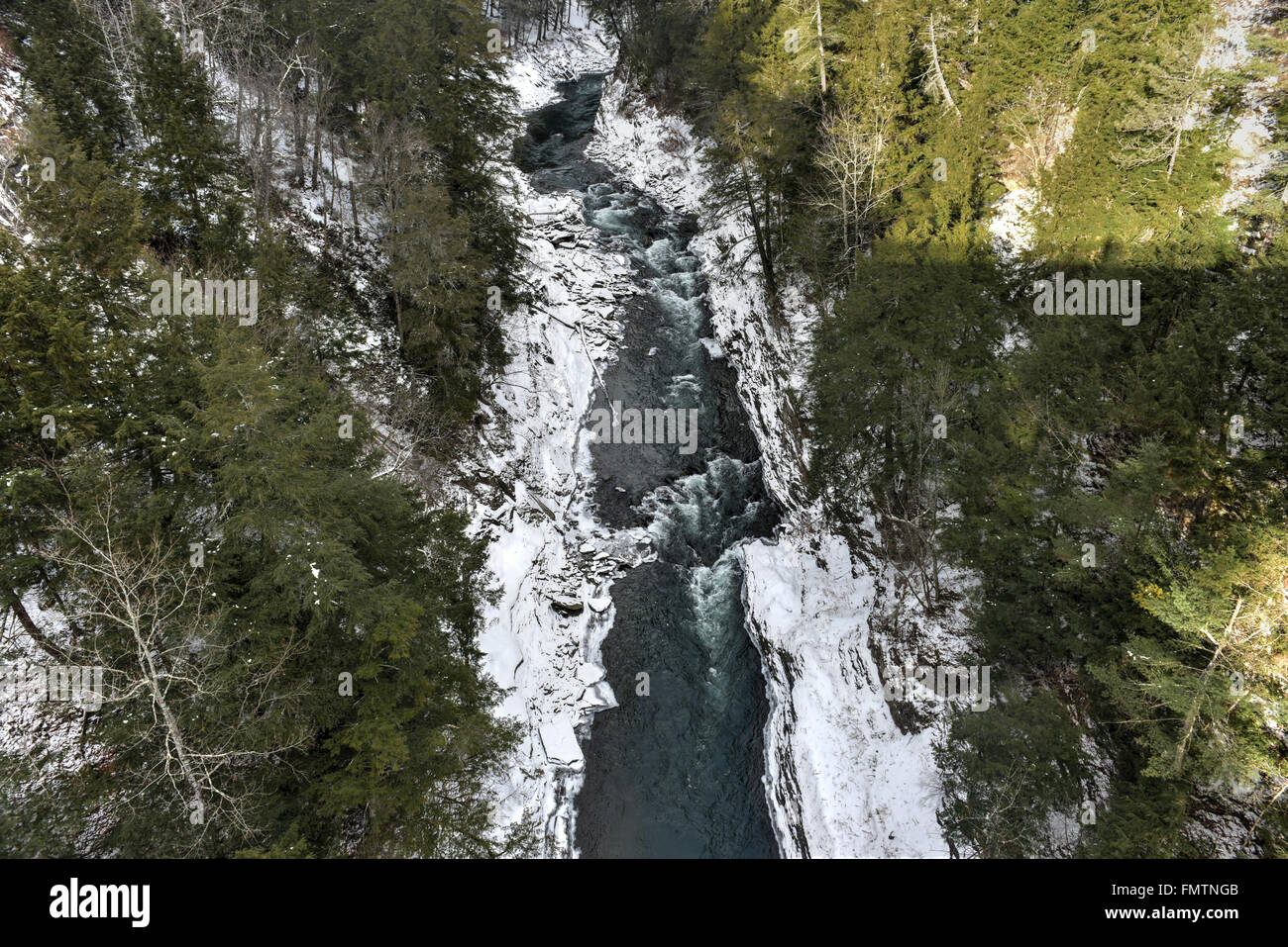 Quechee Gorge and River in Vermont during the winter. Stock Photo