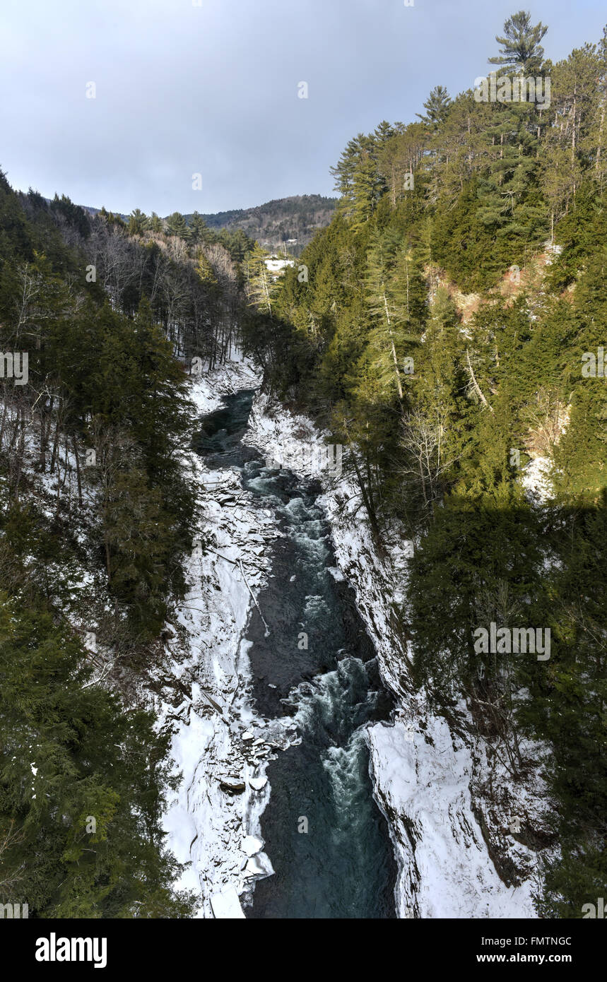Quechee Gorge and River in Vermont during the winter. Stock Photo