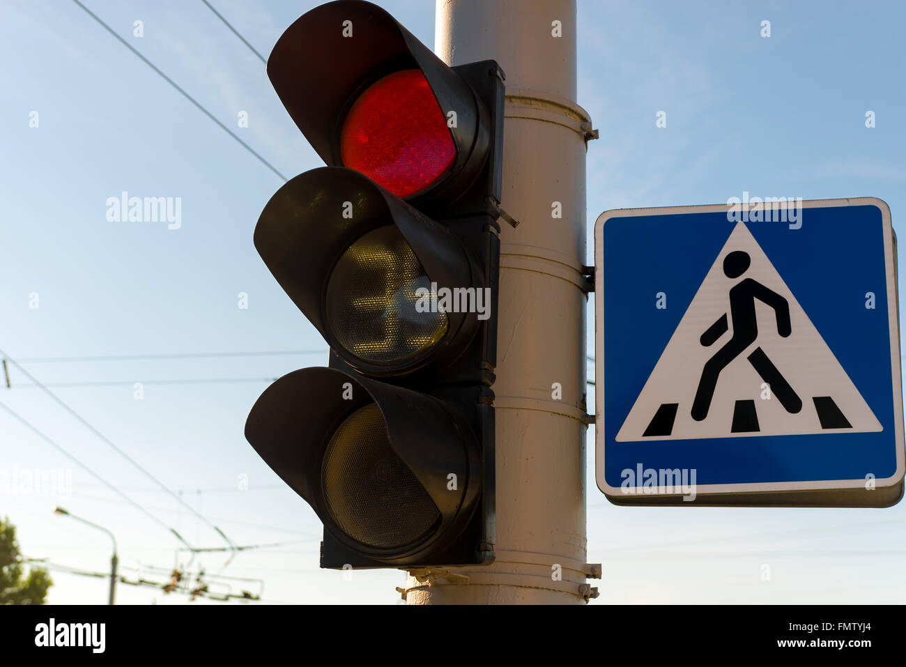 traffic light with a burning red lights in the city Stock Photo