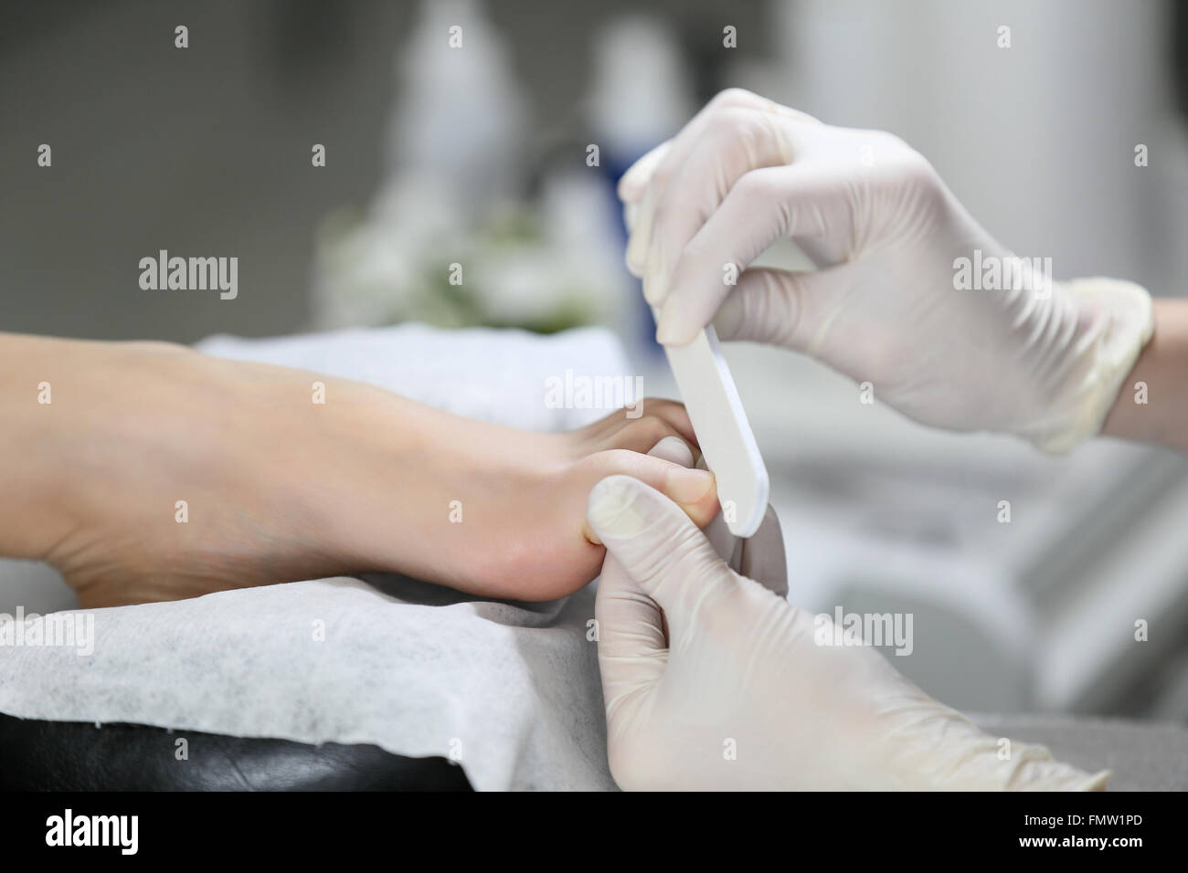 Closeup pedicure process of the big toe Stock Photo Alamy