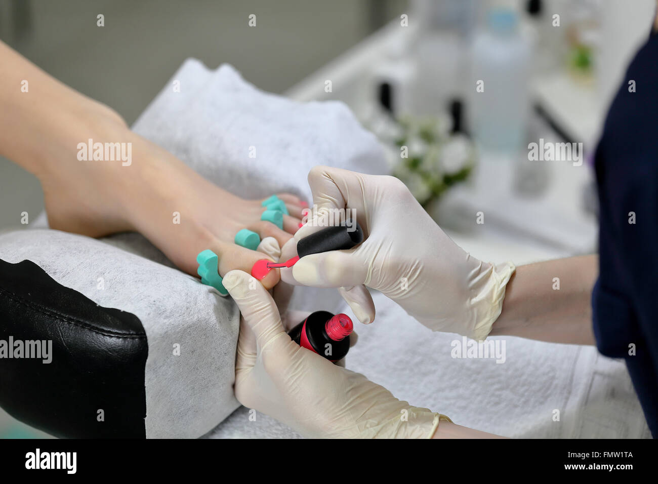 Salon pedicure process Stock Photo Alamy