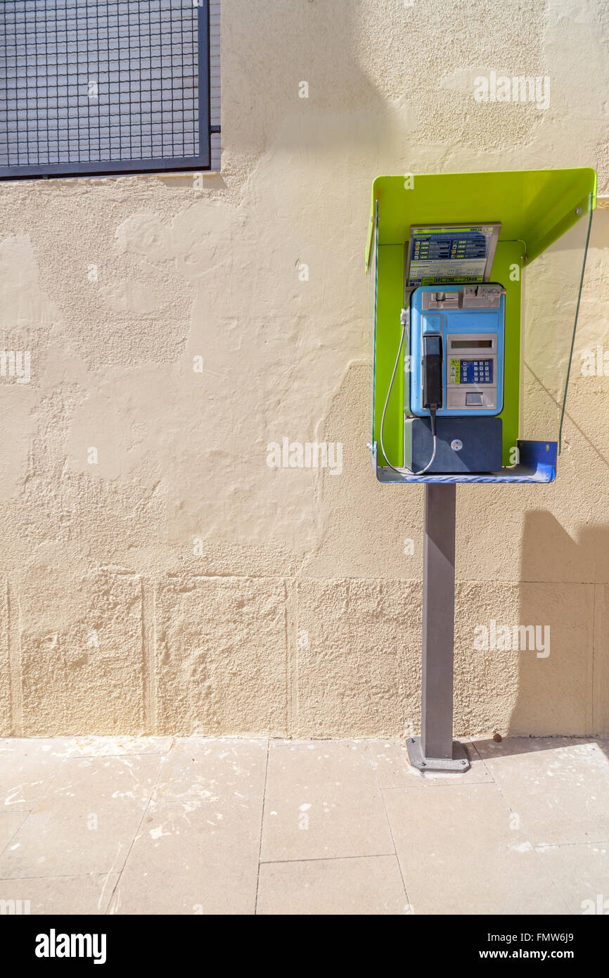 Public phone post in Tiana,Catalonia,Spain. Stock Photo