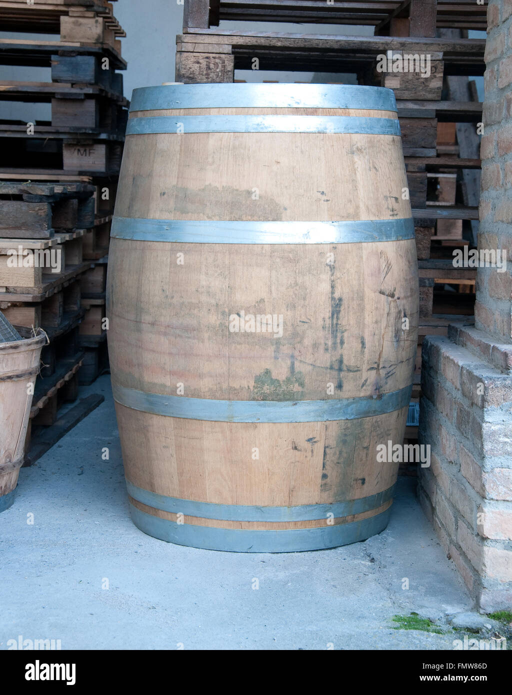 Wooden barrels used to contain wine,italy Stock Photo