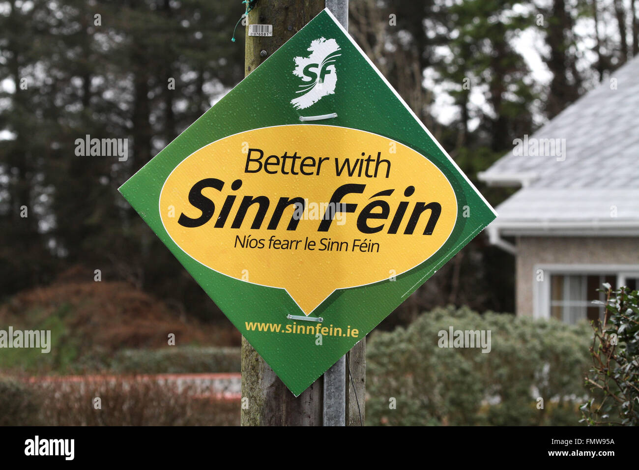 Party political poster used by Sinn Fein during the 2016 General Election in Ireland (26th February 2016). Stock Photo