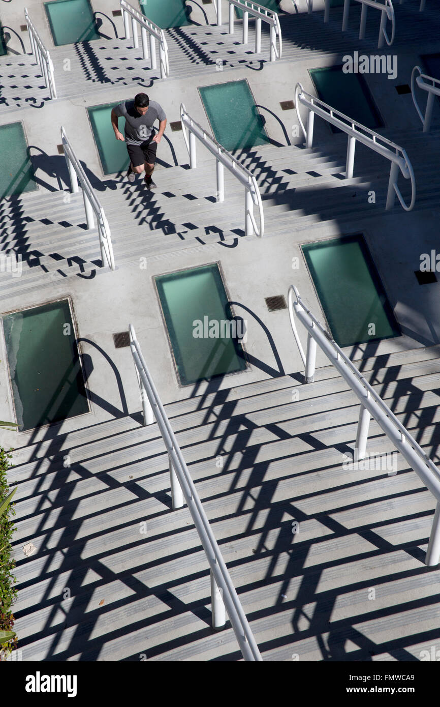 Man exercising on stairs, San Diego California USA Stock Photo
