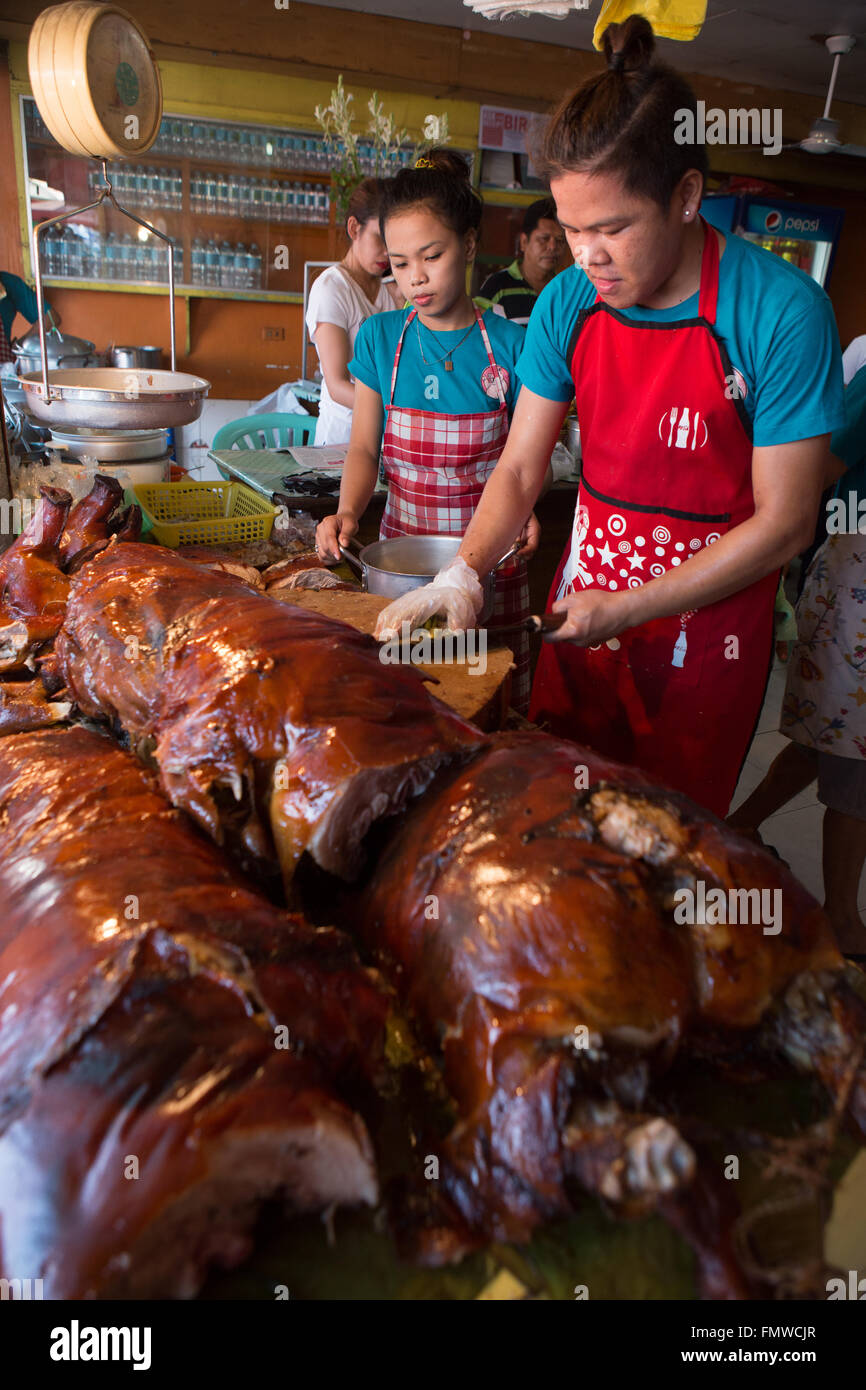 The National culinary dish of the Philippines is a spit roasted pig known as Lechon Baboy. Stock Photo
