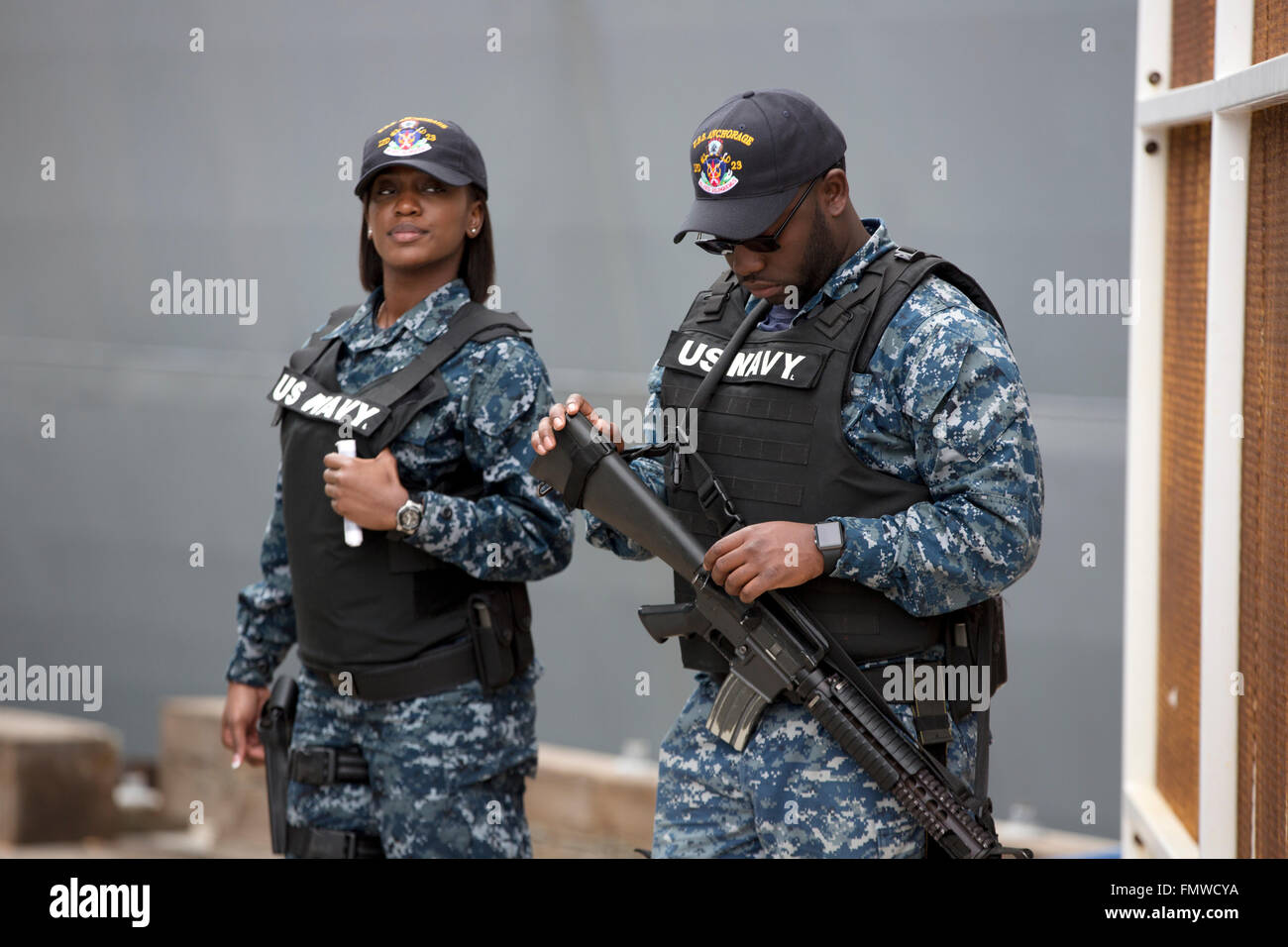 US Navy sailors security detail, San Diego California USA Stock Photo