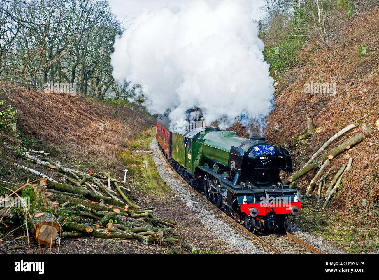 A3 Pacific No 60103 Flying Scotsman at Beck Hole on North Yorkshire Moors Railway on 12th March 2016 Stock Photo