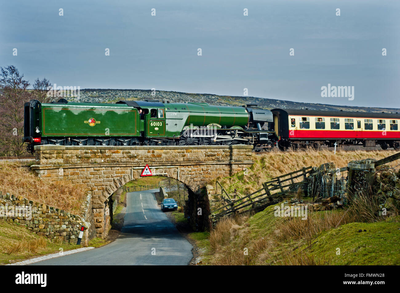 A3 Pacific No 60103 Flying Scotsman at Moorgates, North Yorkshire Moors Railway with a train from Pickering to Grosmont Stock Photo