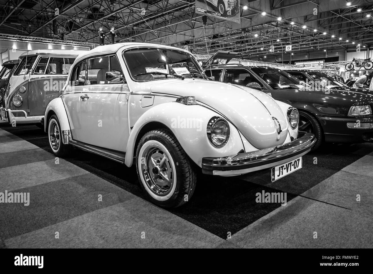 Subcompact Volkswagen Beetle. Black and white. Stock Photo