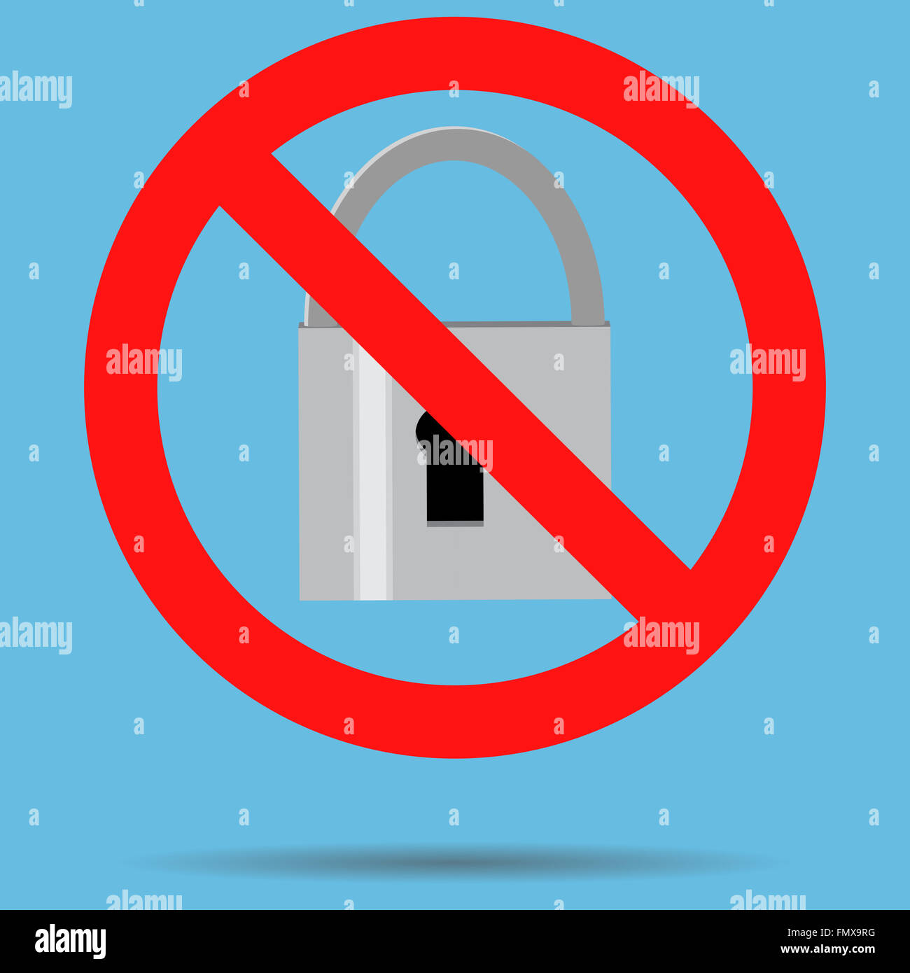 Ban lock padlock sign icon. Prohibition padlock, no lock, forbidden