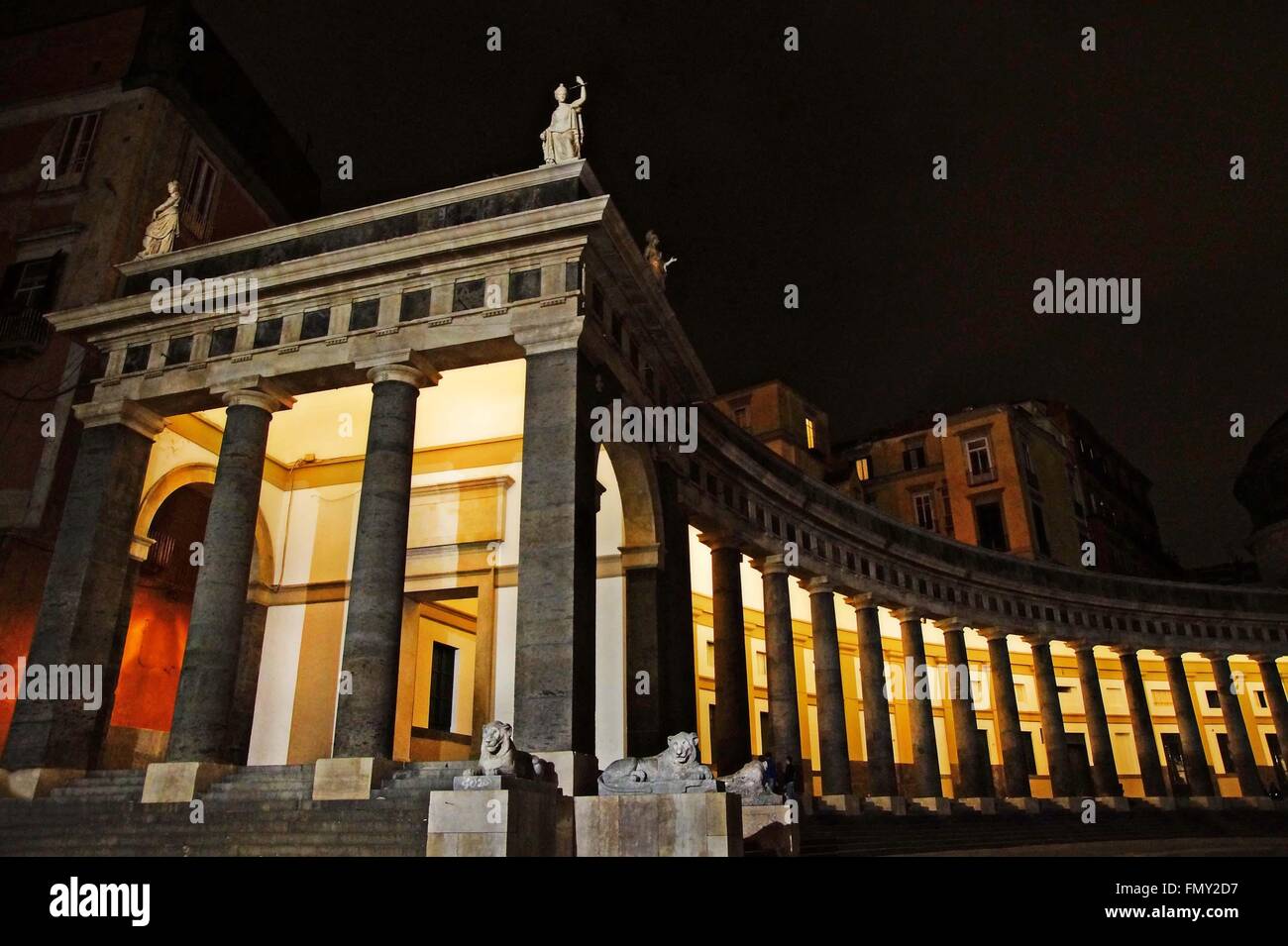 Night scene in  Piazza del Plebiscito, San Francesco di Paola Cathedral in the historical center of Naples,Italy. Stock Photo
