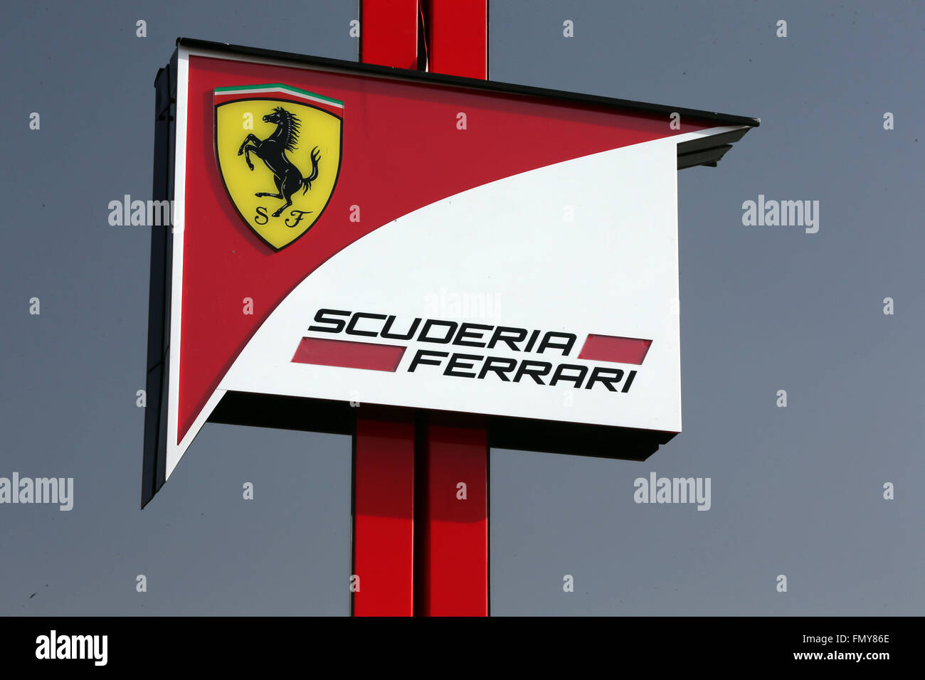 The motorhome of Ferrari seen during the training session for the upcoming Formula One season at the Circuit de Barcelona - Catalunya in Barcelona, Spain, 23 February 2016. Photo: Jens Buettner/dpa Stock Photo