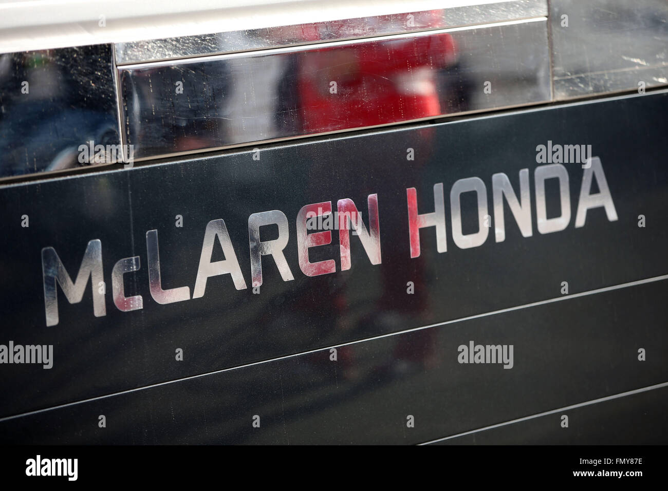 The motorhome of McLaren Honda seen during the training session for the upcoming Formula One season at the Circuit de Barcelona - Catalunya in Barcelona, Spain, 23 February 2016. Photo: Jens Buettner/dpa Stock Photo
