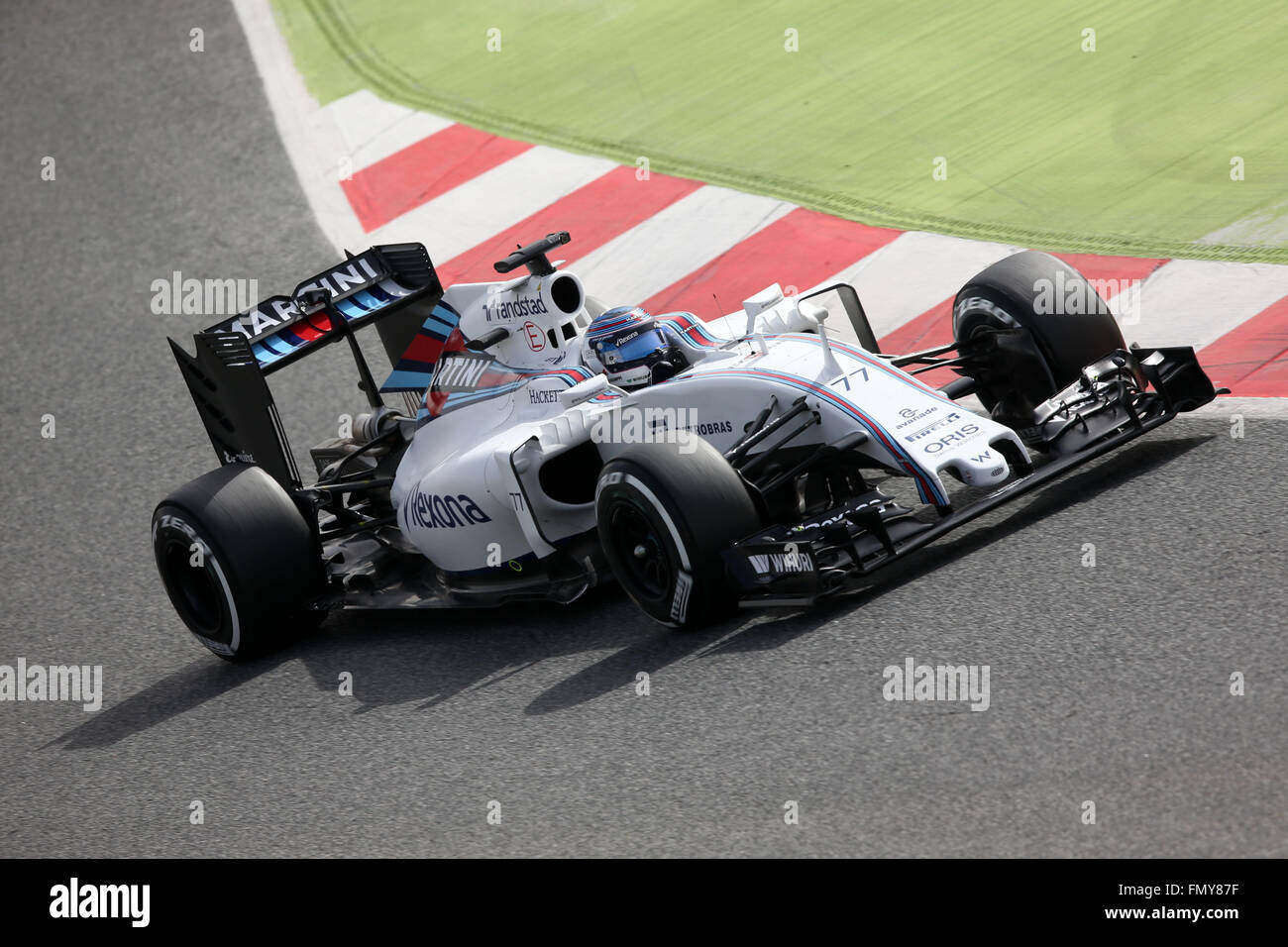Finnish Formula One driver Valtteri Bottas of Williams steers the new car during a training session for the upcoming Formula One season at the Circuit de Barcelona - Catalunya in Barcelona, Spain, 22 February 2016. Photo: Jens Buettner/dpa Stock Photo