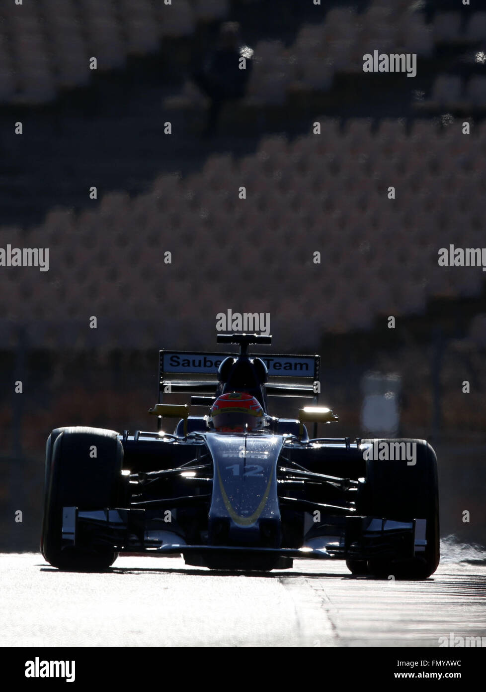 Brazilian Formula One driver Felipe Nasr of Sauber steers his car during the training session for the upcoming Formula One season at the Circuit de Barcelona - Catalunya in Barcelona, Spain, 24 February 2016. Photo: Jens Buettner/dpa Stock Photo