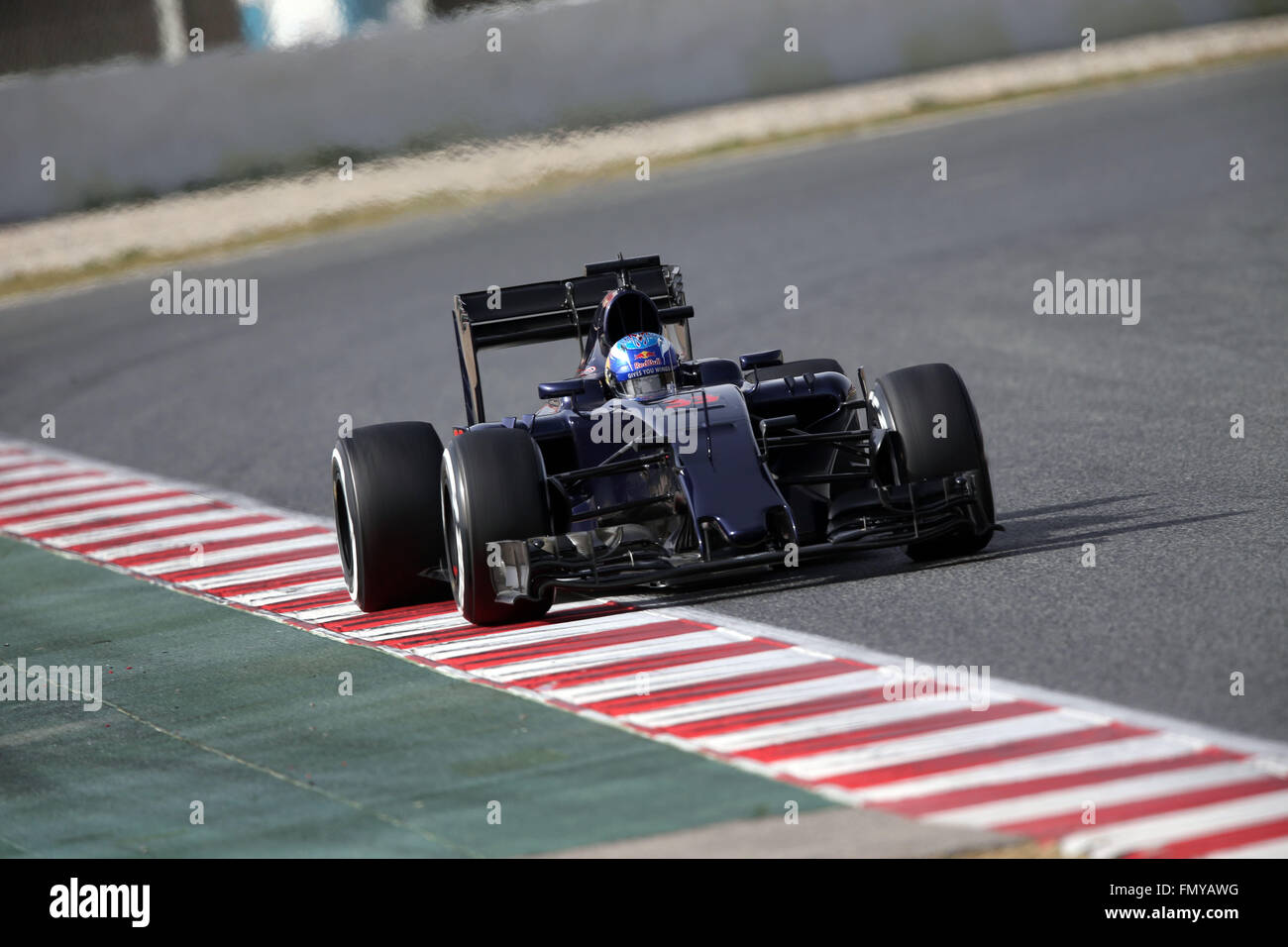 Dutch Formula One driver Max Verstappen of Toro Rosso steers his car during the training session for the upcoming Formula One season at the Circuit de Barcelona - Catalunya in Barcelona, Spain, 23 February 2016. Photo: Jens Buettner/dpa Stock Photo
