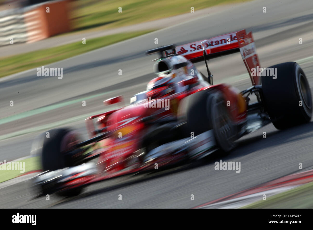 Finnish Formula One driver Kimi Raikkonnen of Ferrari steers his car during the training session for the upcoming Formula One season at the Circuit de Barcelona - Catalunya in Barcelona, Spain, 24 February 2016. Photo: Jens Buettner/dpa Stock Photo