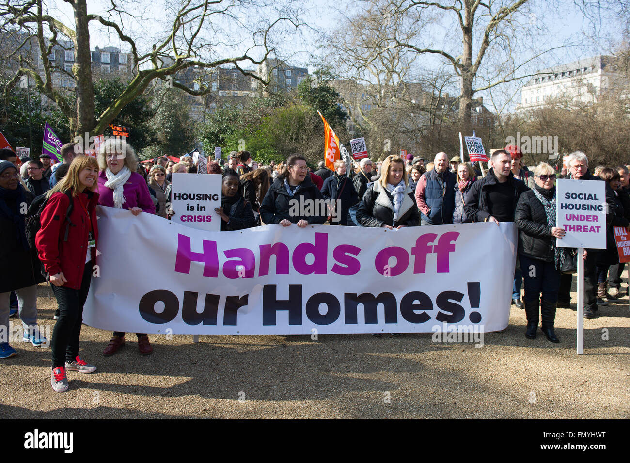 London, UK. 13th March, 2016. Protesters gather in London at Lincoln's Inn Field on 13th March 2016  to protest against the Housing bill. Credit:  Alan West/Alamy Live News Stock Photo
