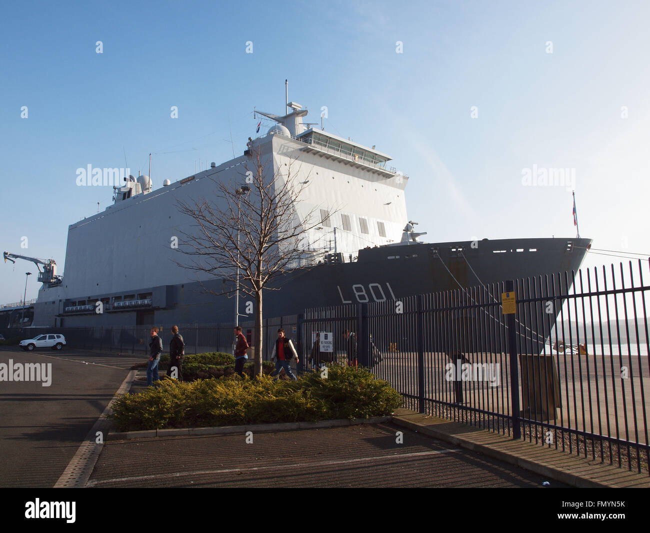 Newcastle Upon Tyne, 13th March 2016, UK Weather. The 23694ton H.N.L.M.S. ''Johan De Witt'' of the Royal Netherlands Navy amphibious warship berth in the Tyne on a hazy bright day. Credit:  james walsh/Alamy Live News Stock Photo