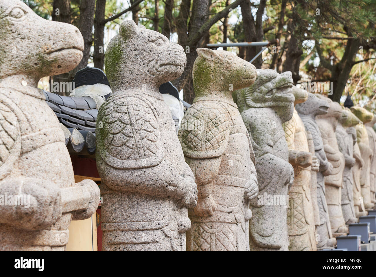 12year cycle of the chinese zodiac statues in a temple Stock Photo Alamy