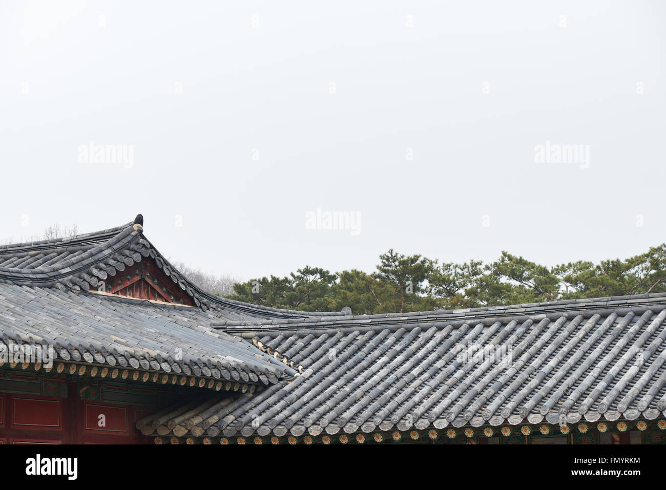 Korean traditional tiled roofs in a palace Stock Photo