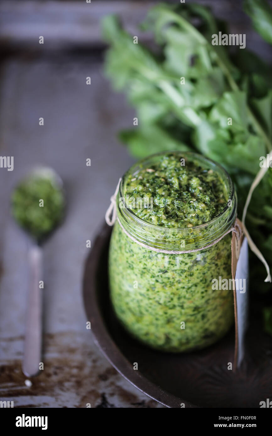 Wild herbs homemade pesto Stock Photo Alamy