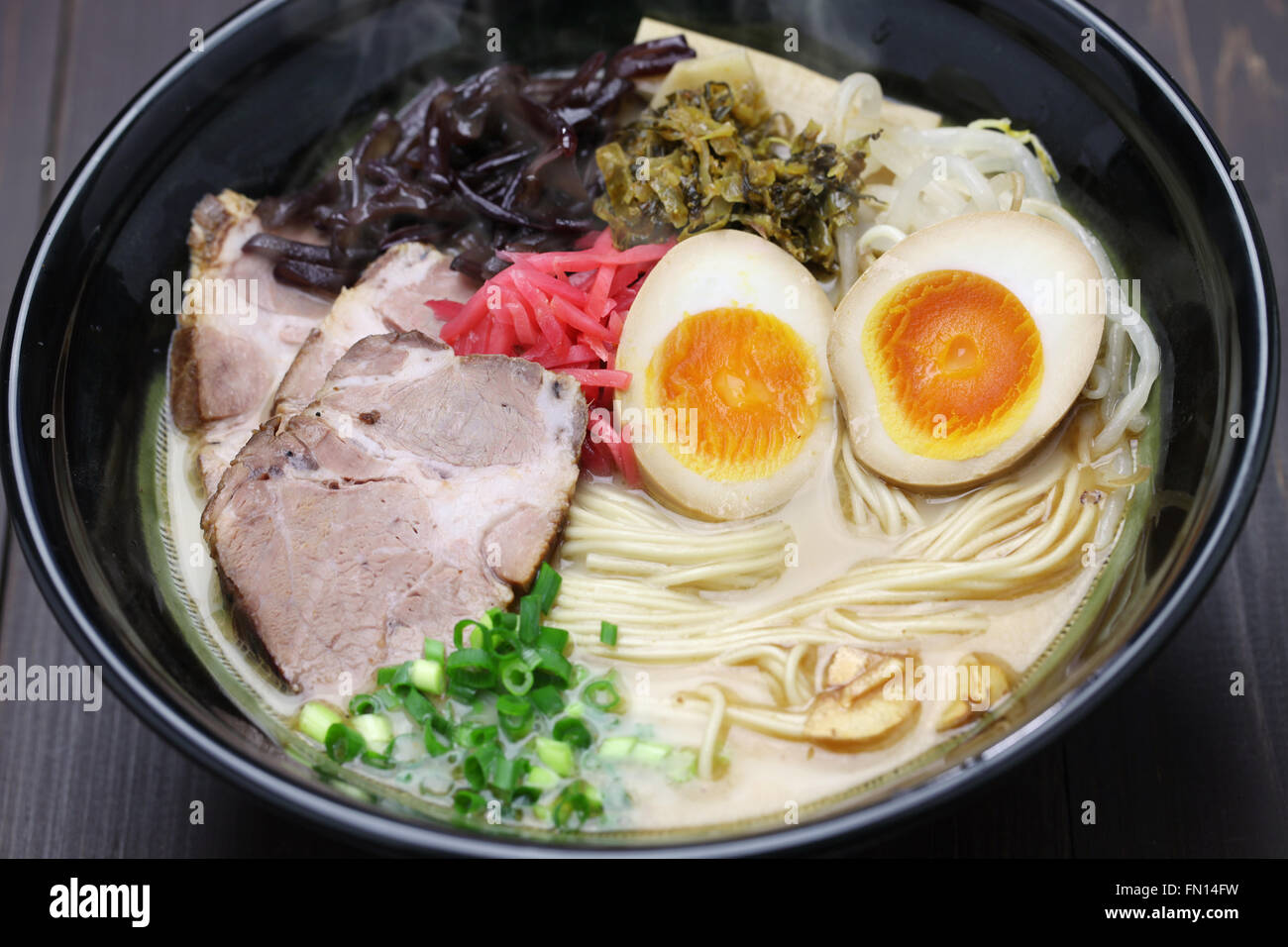 japanese tonkotsu ramen, pork bone broth noodles Stock Photo