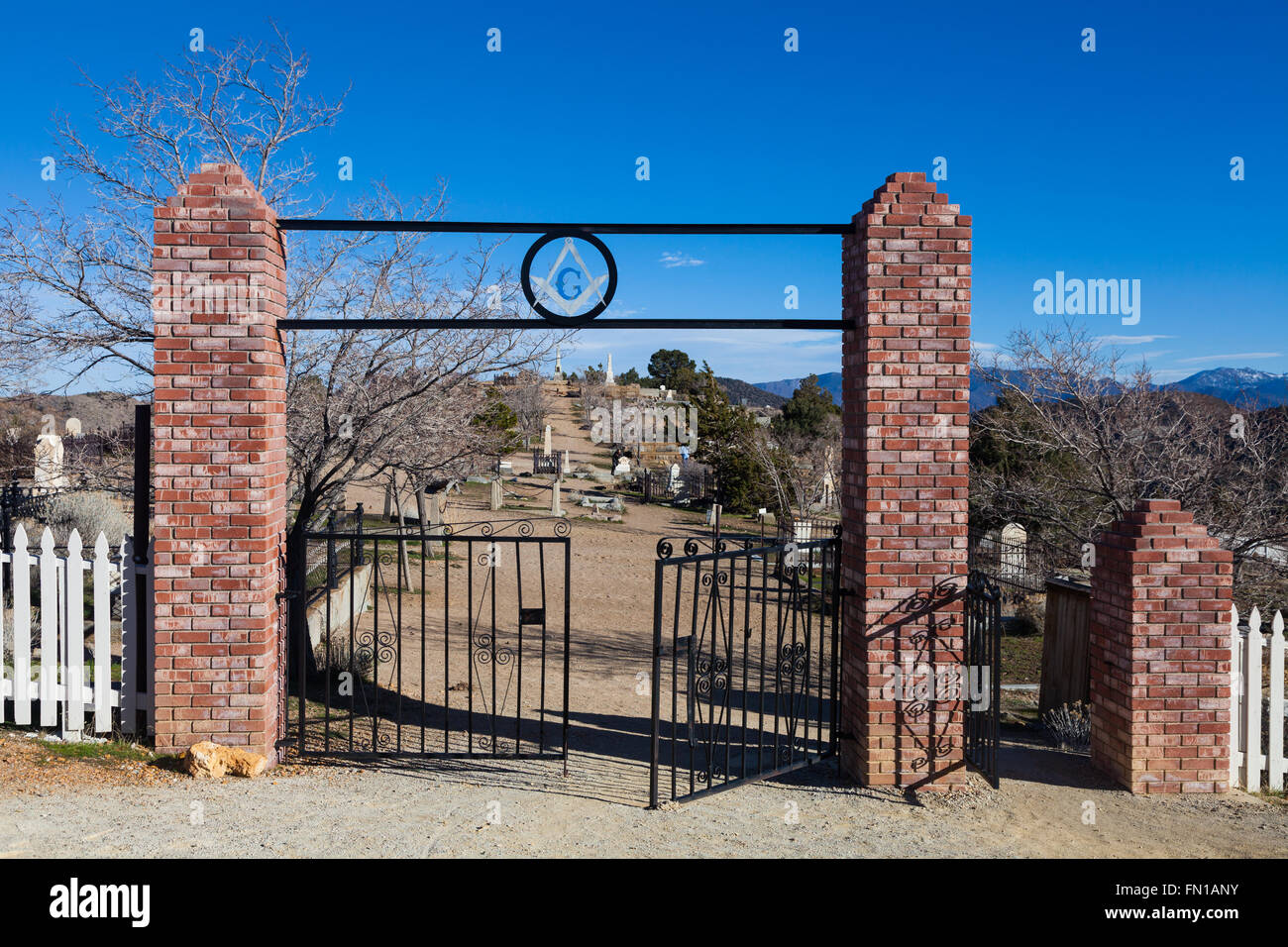 Entrance to the Virginia City Cemetery complex in the state of Nevada Stock Photo
