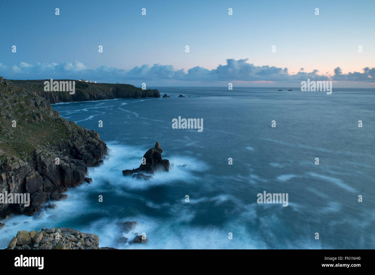 Land's End; at Dusk from Sennen; Cornwall; UK Stock Photo