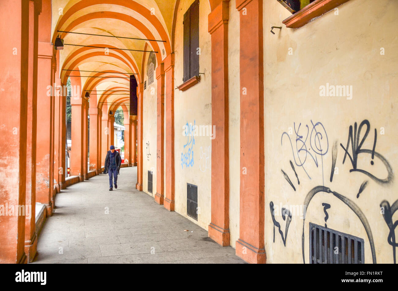 19 Jan 2013 - Bologna - graffiti on the archway of via Saragozza Stock Photo
