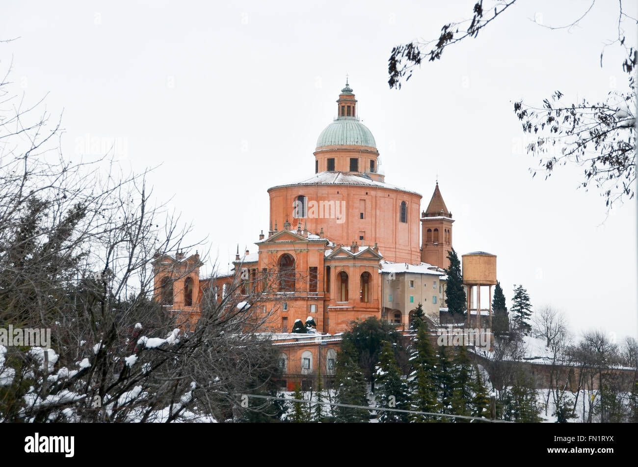 San Luca sanctuary  snow - Bologna Stock Photo