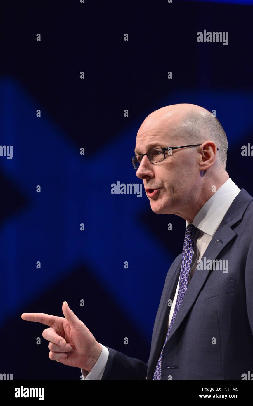 Glasgow, Scotland, GBR - 13  March: John Swinney MSP - Finance Secretary and depute party leader - on the final day of the  Scottish National Party (SNP) Spring Conference which took place Sunday 13 March 2016 in Glasgow, Scotland. Stock Photo