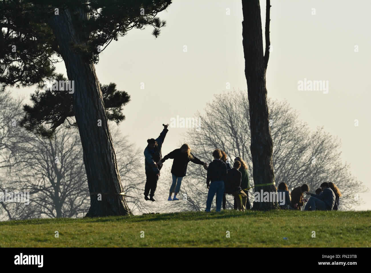 Act of walking along a suspended rope hi-res stock photography and ...