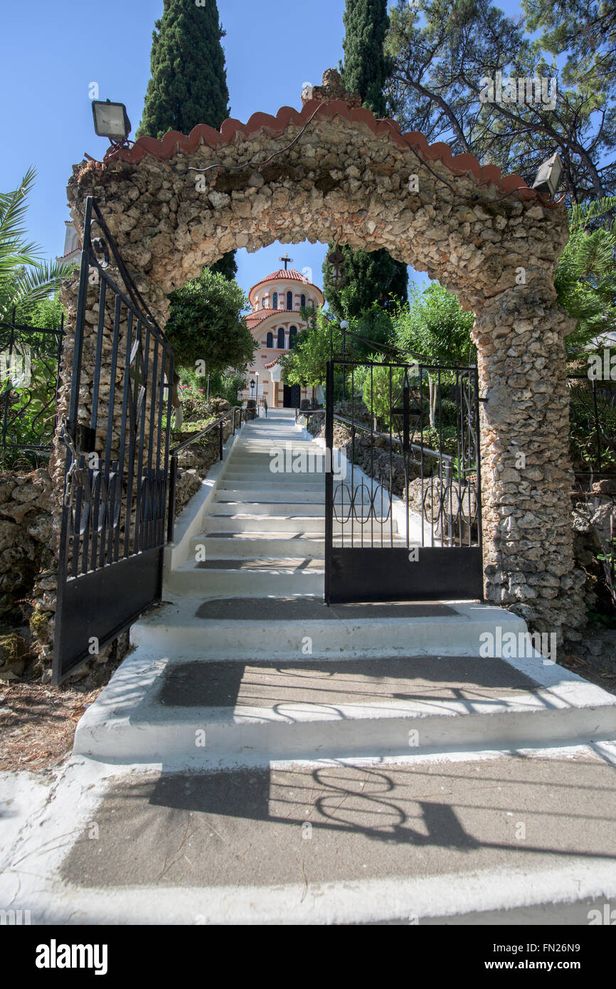 Gate to Church of Agios Nektarios (Saint Nektarios) Stock Photo