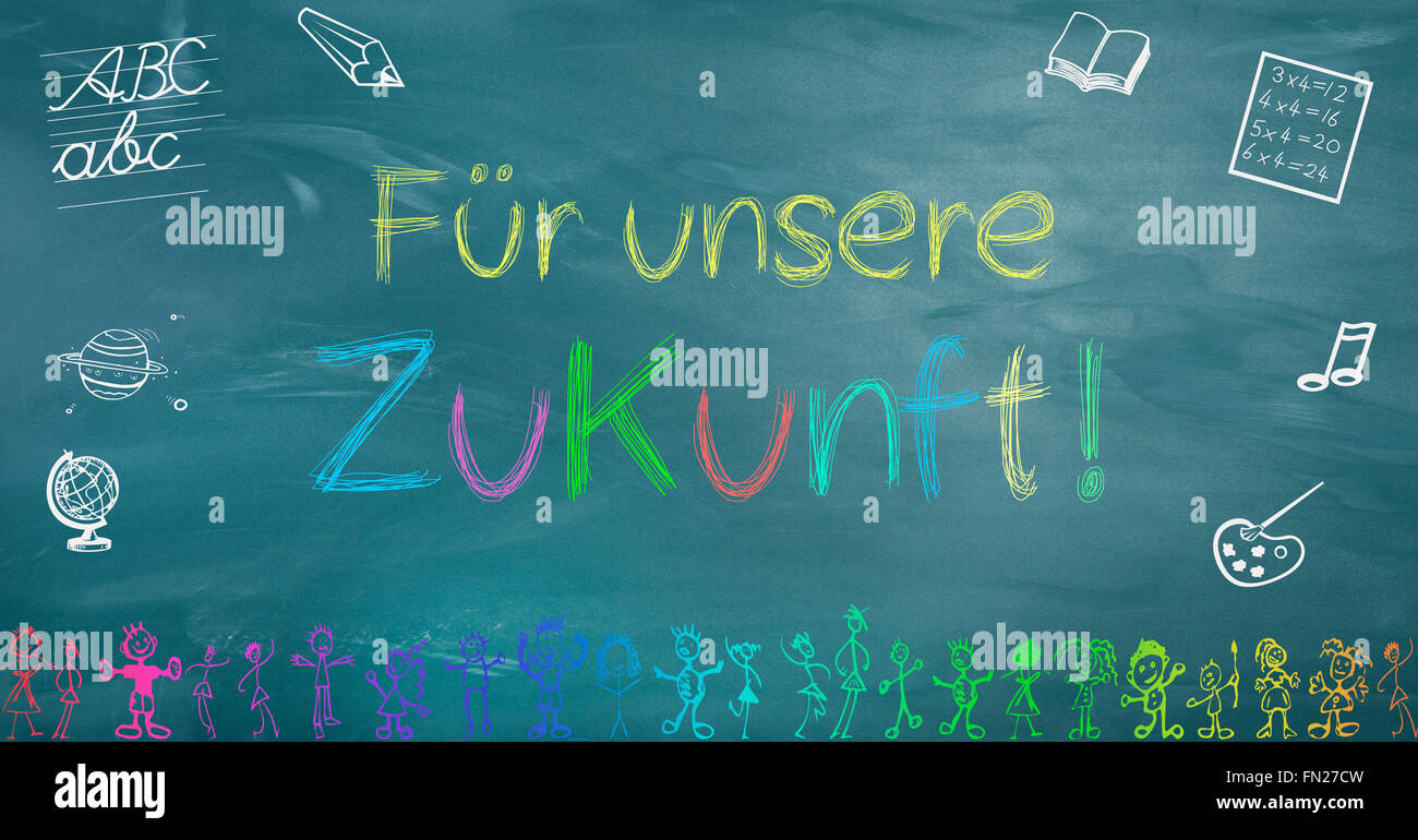 on a blackboard is the text for our future painted by children Stock Photo