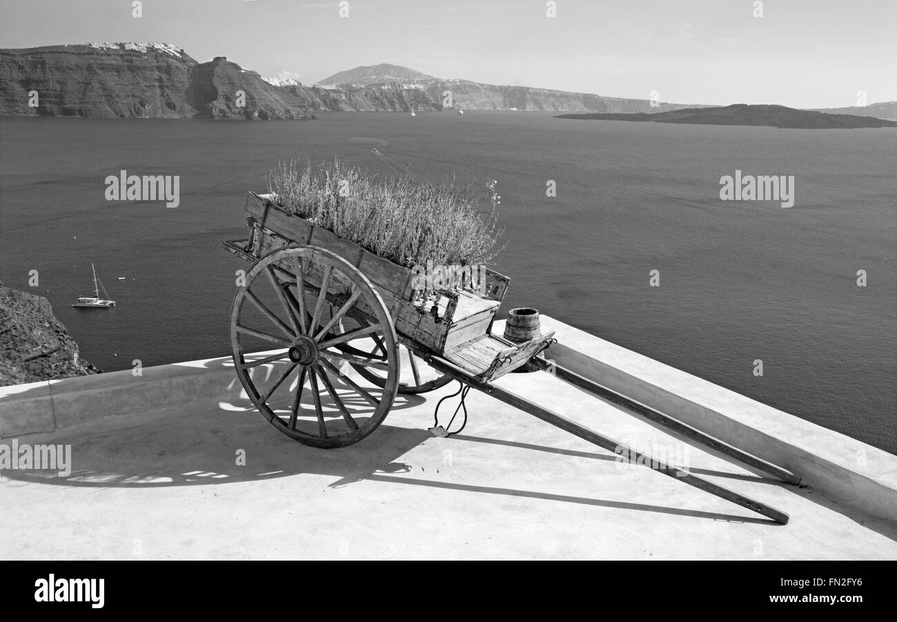 Sanrorini - The decoriative push-cart  from Oia. Stock Photo