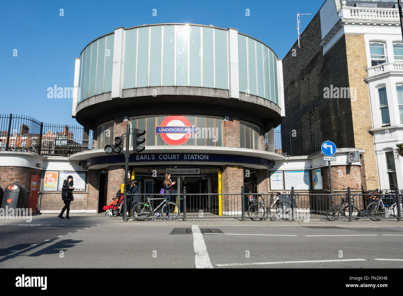 The rear entrance to Earl's Court London Underground station on Warwick Road, SW London, UK Stock Photo